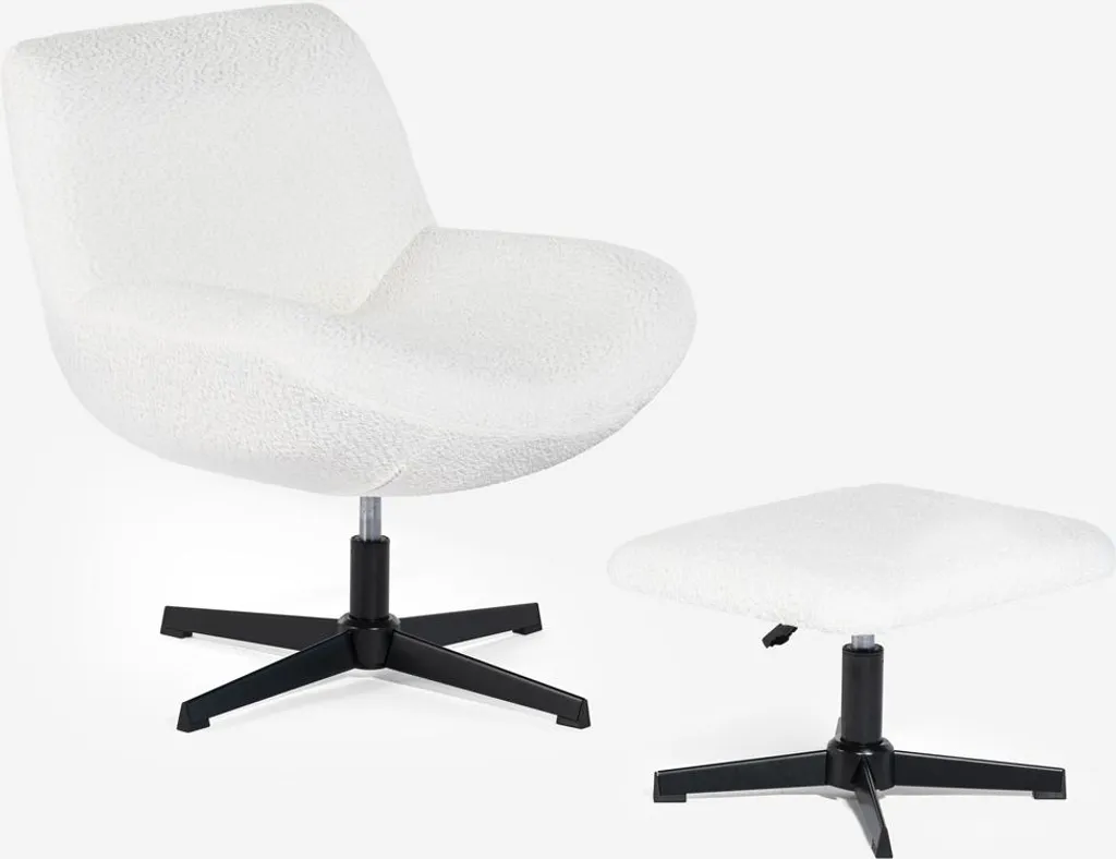 Fauteuil de salon pivotant Janes : confort du dos et bouclette blanche chic