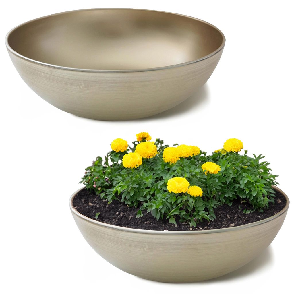 Runde bauchige 30 cm Pflanzschale für draussen, champagner Produktbild 
