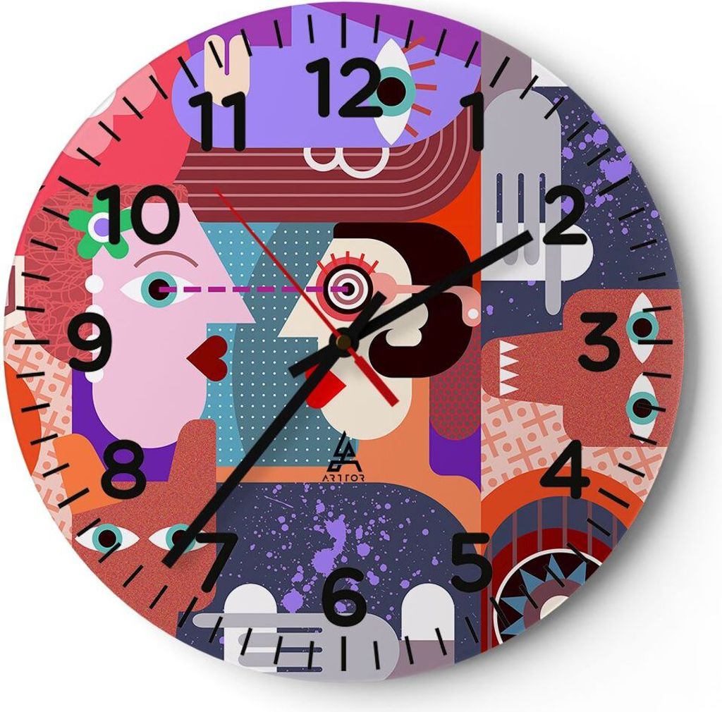 Wanduhr - Rund - Glasuhr - Abstraktion modern - 40x40cm - Schleichendes Uhrwerk - Lautlos - zum Aufhängen bereit - Dekoration Modern - Wanddekorat...