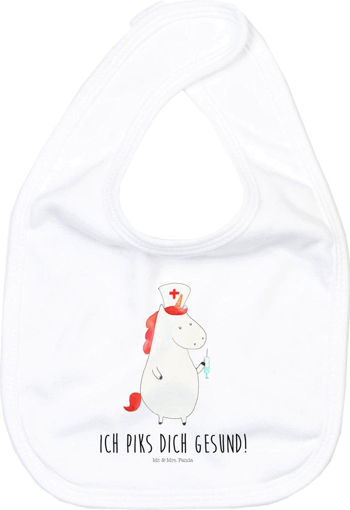 Mr. & Mrs. Panda Lätzchen Einhorn Krankenschwester - Weiß - Geschenk, Krankenpflegerin, Sabberlätzchen, Sabber, Für Babys, Krankenpfleger, Schl...