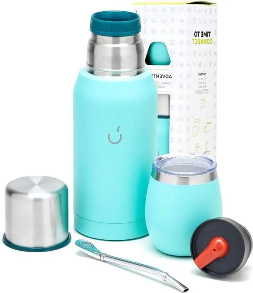Kit Complet de Maté Argentin : Tasse Inox et Thermos Aqua 6 Pièces