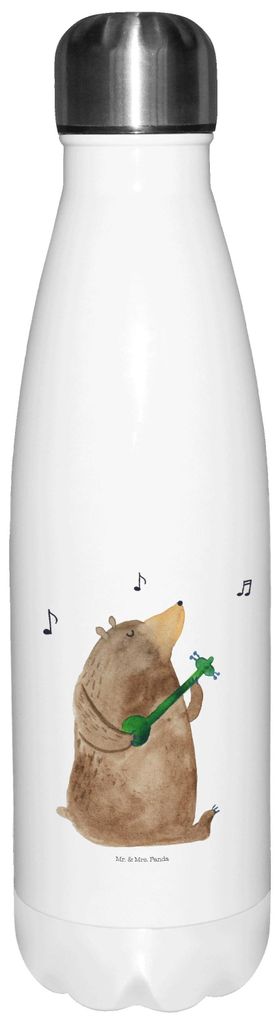 Mr. & Mrs. Panda Trinkflasche Bär Gitarre - Weiß - Geschenk, trinkflaschen, Thermos, thermo, Thermosflasche, flasche aus edelstahl, Teddy