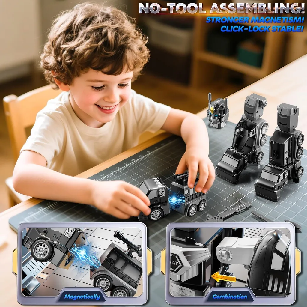 Jeu de construction robot de chantier noir transformable 5 en 1