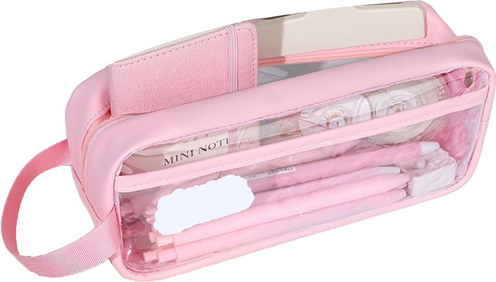 Federmäppchen, großes Fassungsvermögen, doppellagig, innen transparent, mit Reißverschluss, wasserdicht, Aufbewahrung von Gegenständen, PVC-Bl...