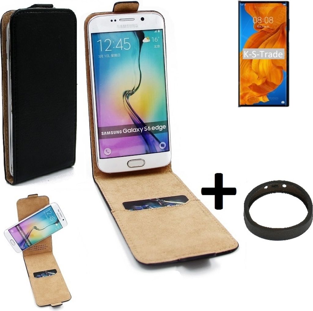 K-S-Trade TOP SET Handy-Hülle kompatibel mit Huawei Mate Xs 360° Flipstyle Schutz-Hülle Smartphone Tasche schwarz + TPU Bumper, Case Hülle Flip