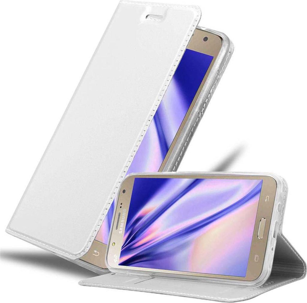 Cadorabo Handyhülle für Samsung Galaxy J7 2015 Schutz Hülle in Silber Cover Etui Book Case Booklet
