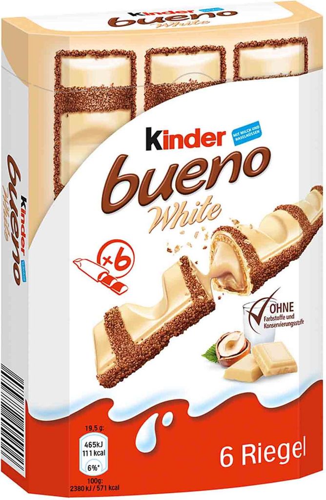 Kinder bueno White 6 jednotlivě balených oplatek s náplní Obrázek produktu 