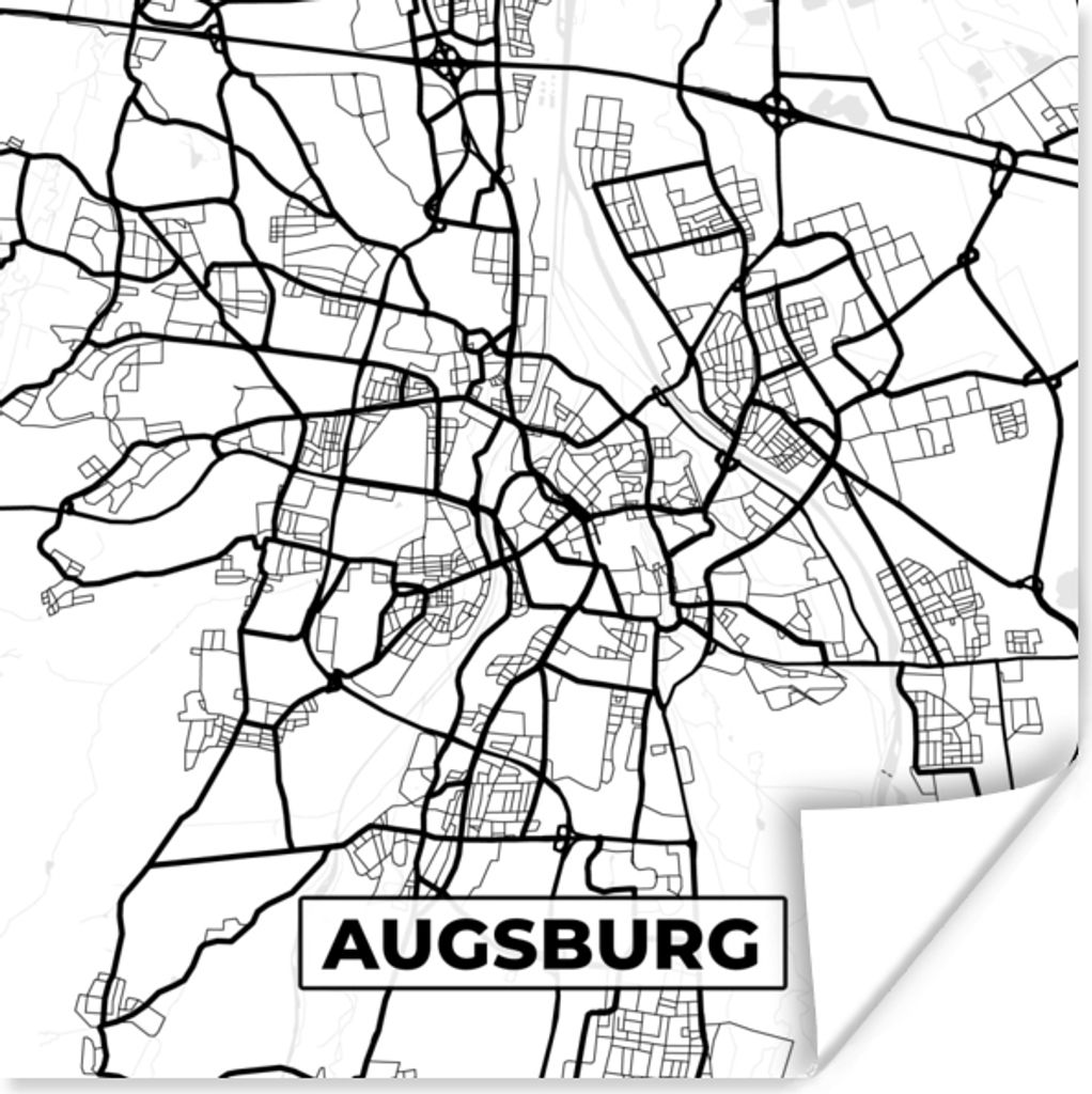 MuchoWow Poster Karte - Augsburg - Stadtplan - Karte 100x100 cm - Babyzimmer