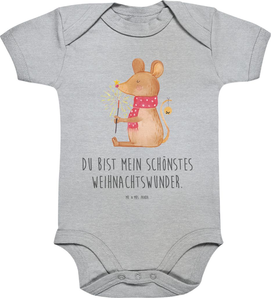 Mr. & Mrs. Panda Babystrampler Maus Weihnachten 1. - 3. Monat - Heather Grey - Geschenk, Frohe, strampelanzug, overall baby, body kurzarm, Strample...