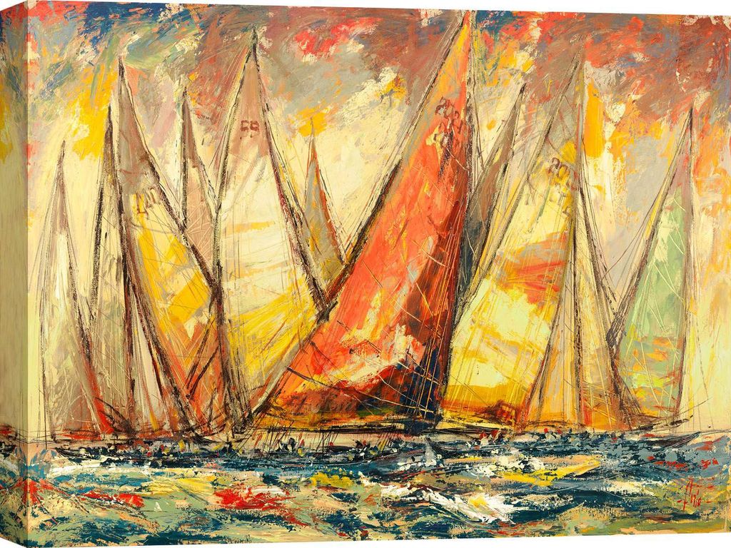 Leinwandbild mit Segelbooten - Luigi Florio, Große Regatta - 100x70 cm