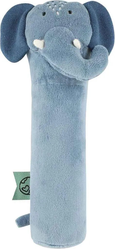 Hochet bébé bleu Trixie Mrs. Elephant en coton bio avec grelot doux