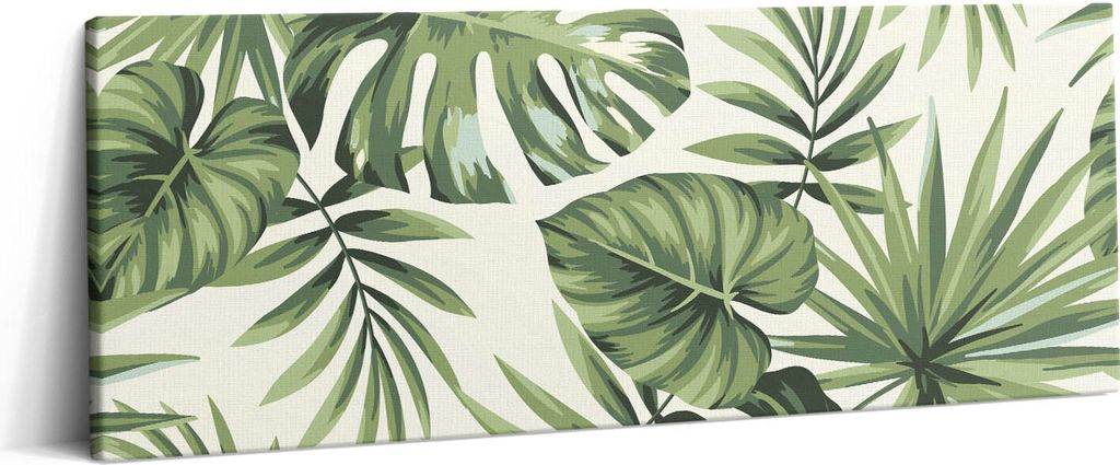 Monstera Blätter Illustration – Leinwandbild Wandbild – 125x50 cm – Leinwandbilder – Wandbilder – Schlafzimmer – Flur