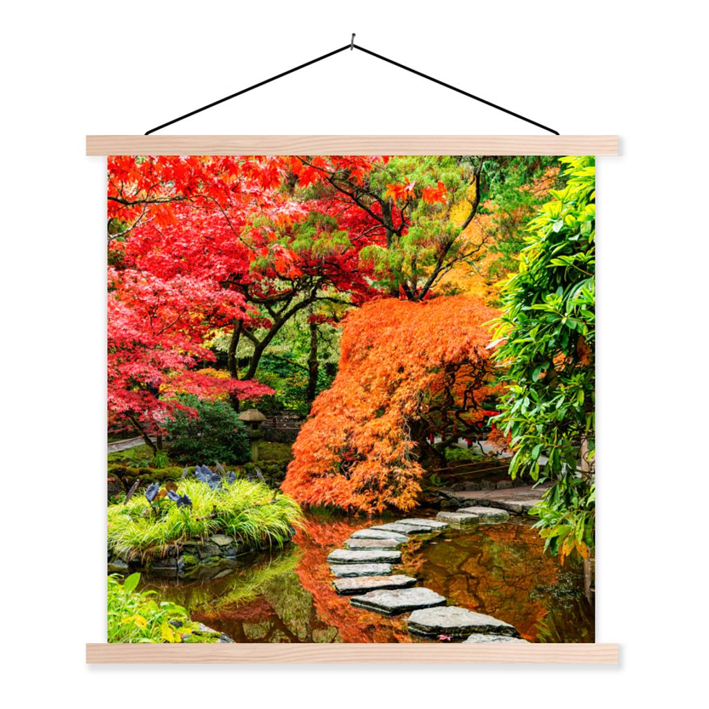 MuchoWow Textilposter Bäume - Japanisch - Steine - Weg - Natur 60x60 cm mit holzfarbenen Rahmen - Wanddekoration