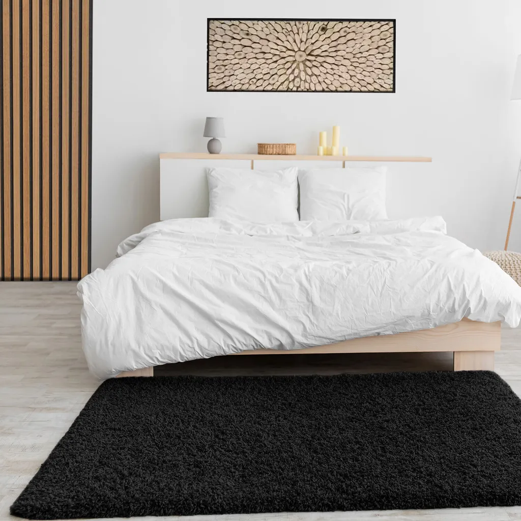 Tapis de salon confortable noir 160x220 cm idéal pour coin canapé