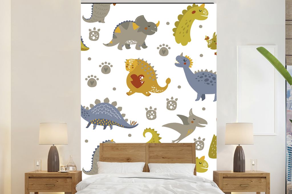 MuchoWow Fototapete für Wohnzimmer oder Schlafzimmer Wandtapete Vinyl Motivtapete Dinosaurier - Kinder - Design - Jungen - Mädchen - Kinder - 2...