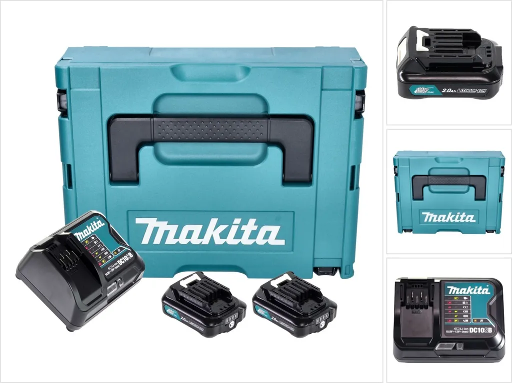 Kit alimentatore Makita ( 197658-5 ) 2x BL 1021 B batteria 12 V max. 2,0 Ah CXT + caricabatteria DC 10 SB + Makpac