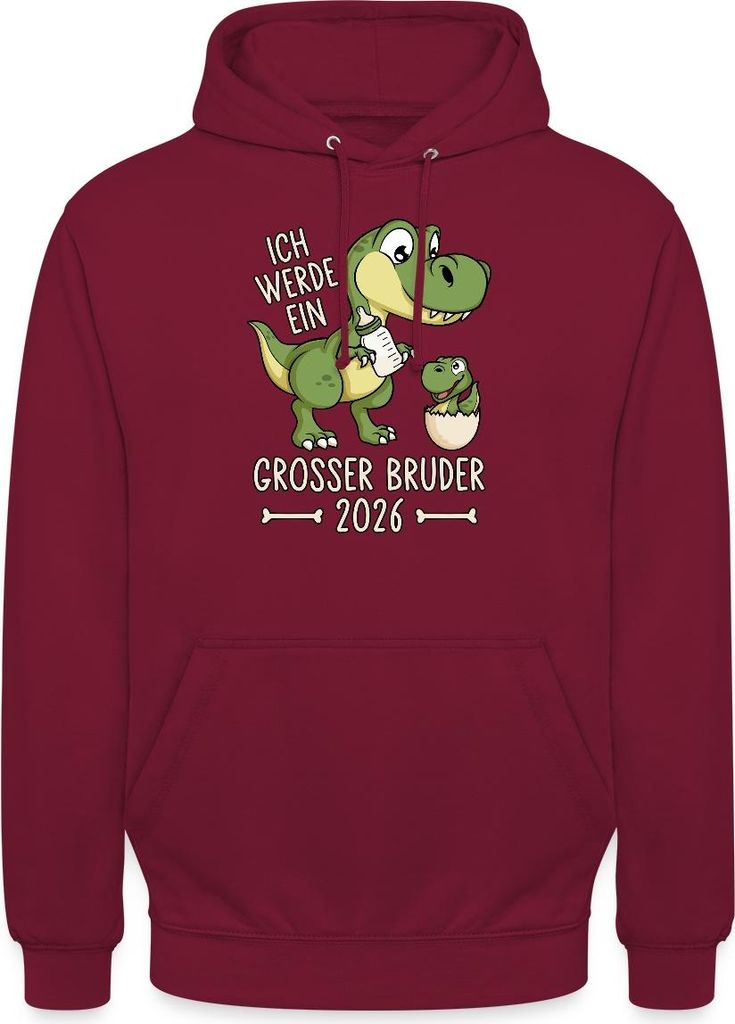 Spreadshirt Großer Bruder 2026 Ei Baby Dino Dinosaurier Uni Hoodie, M, Bordeaux