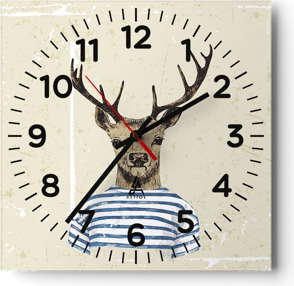 Wanduhr - Quadrat - Glasuhr - Hipster Anthropomorphismus Hirsch - 30x30cm - Schleichendes Uhrwerk - Lautlos - zum Aufhängen bereit - Dekoration Mo...