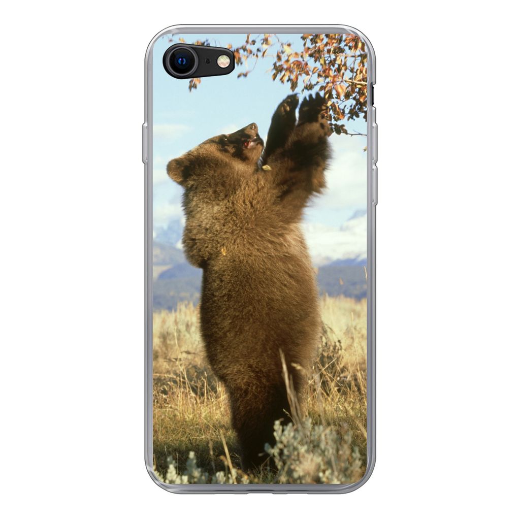 MuchoWow Handyhülle Schutzhülle Hülle für iPhone 7 Bär - Laub - Gras Silikon Softcase Handy Hülle - Kartenhalter