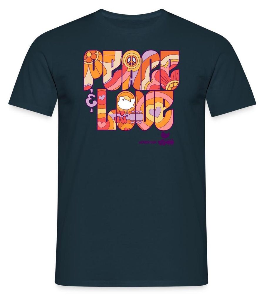 Spreadshirt Woodstock Peace Love Hippie Design Männer T-Shirt, L, Navy