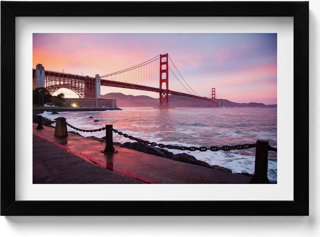 Blick auf die Golden Gate Bridge– Wandbild mit Rahmen – Gerahmtes Bild – Wanddekoration – 30x20 cm – Schwarz Rahmen