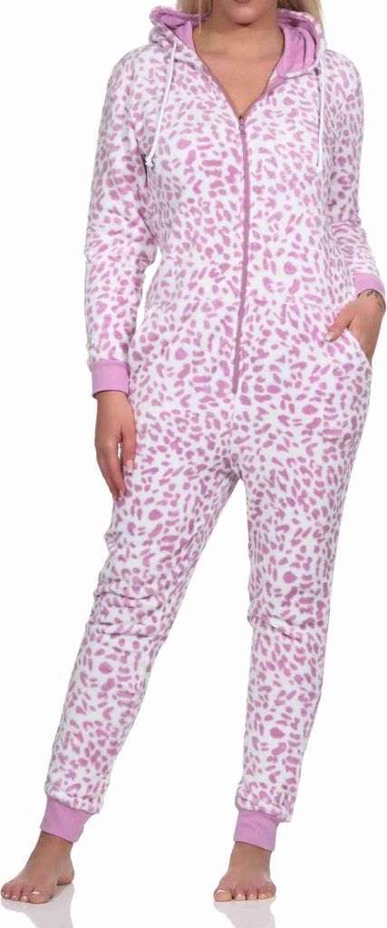 Damen Schlafanzug Einteiler Jumpsuit Overall aus im Animal Look ; pink , 40