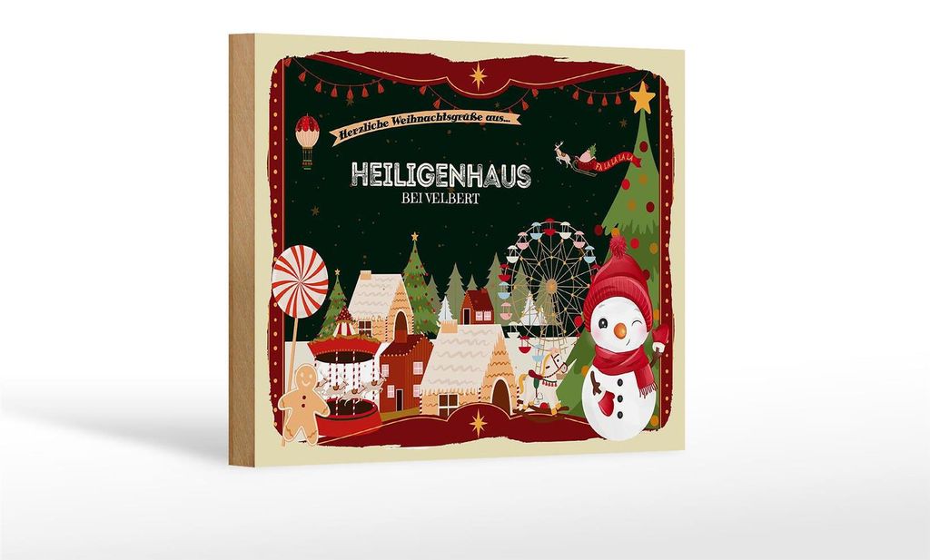 Holzschild Weihnachten Grüße HEILIGENHAUS BEI VELBERT Geschenk 18x12cm