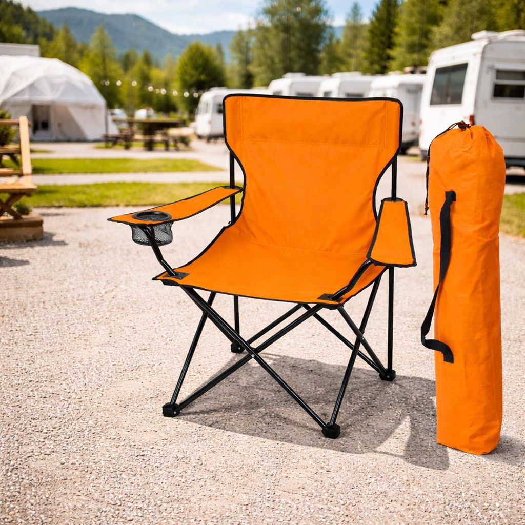 Anglersessel mit Getränkehalter und Tasche Orange