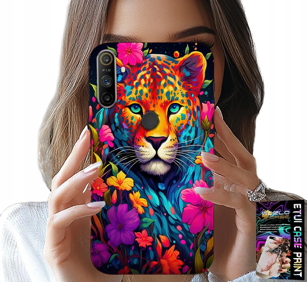Cover Realme C3 con Motivi Floreali Tigre e Pellicola Protettiva 9H