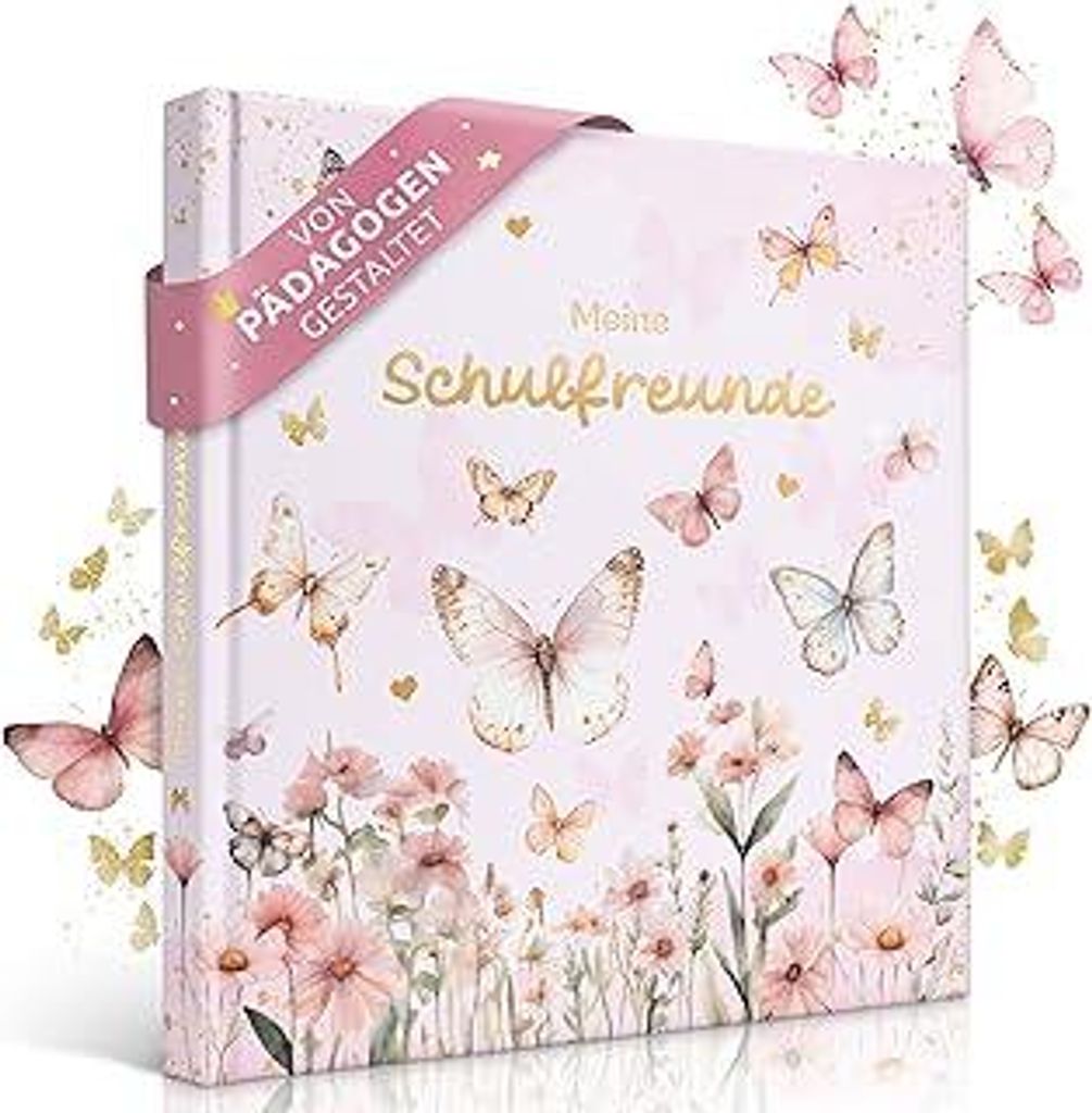 EULENTALERDas Schulfreundebuch für Mädchen Schmetterlinge I Von Pädagogen gestaltet I Handgemalte Schmetterlinge & Blumen I Geschenk zur Einschu...