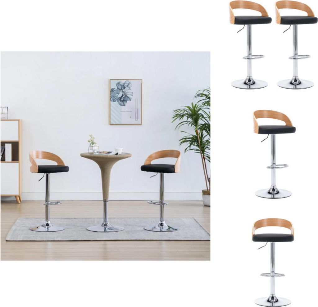 vidaXL Barhocker 2 Stk. Schwarz Kunstleder und Bugholz - Barhocker