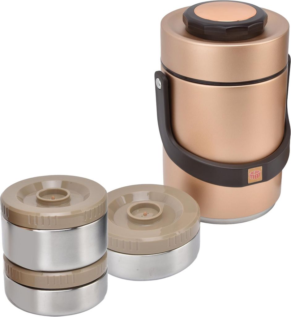 2000 ml 304 Edelstahl Vakuumisolierung Lunchbox Tragbare 3-Schicht Vakuumisolierte Barrel