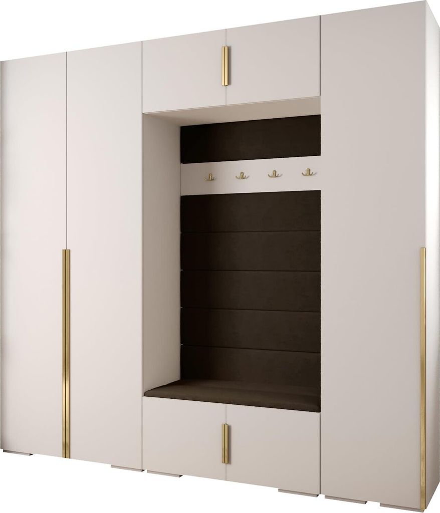 MEBLE KRYSPOL Inova 1 Möbelset Garderobe, 236,7x250x47cm - Weiß, Manila 04, Gold