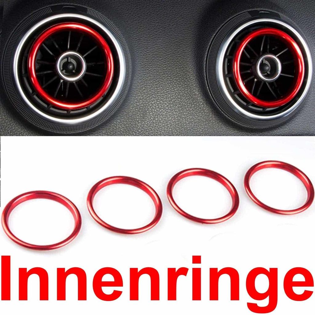 Overdrive-Racing 4x Lüftungsringe Blenden Alu Rot Lüftungsdüsen Zierringe Ringe Abdeckung Passend Für A3 Q2 RS3 S3