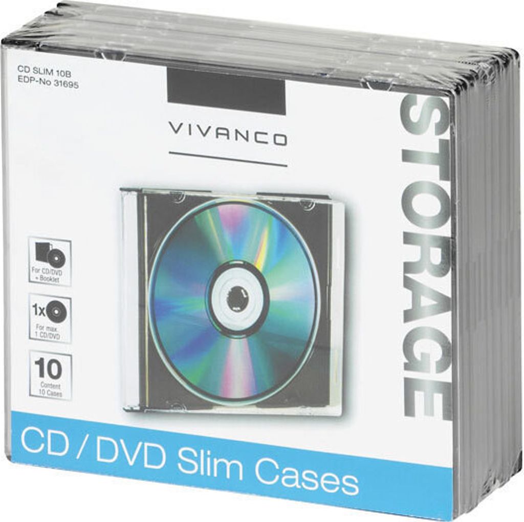 ViVanco 31695, Schmales Gehäuse, 1 Disks, Schwarz, Transparent, 124 mm, 142 mm, 55 mm