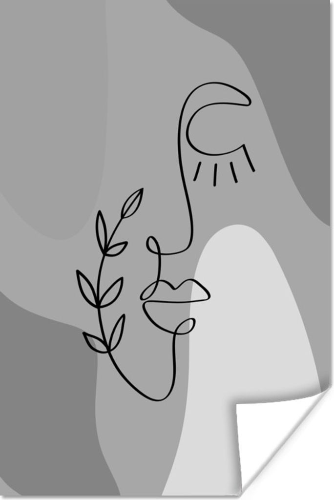 MuchoWow Poster Minimalismus - Porträt - Schwarz - Weiß 20x30 cm - Papierdruck