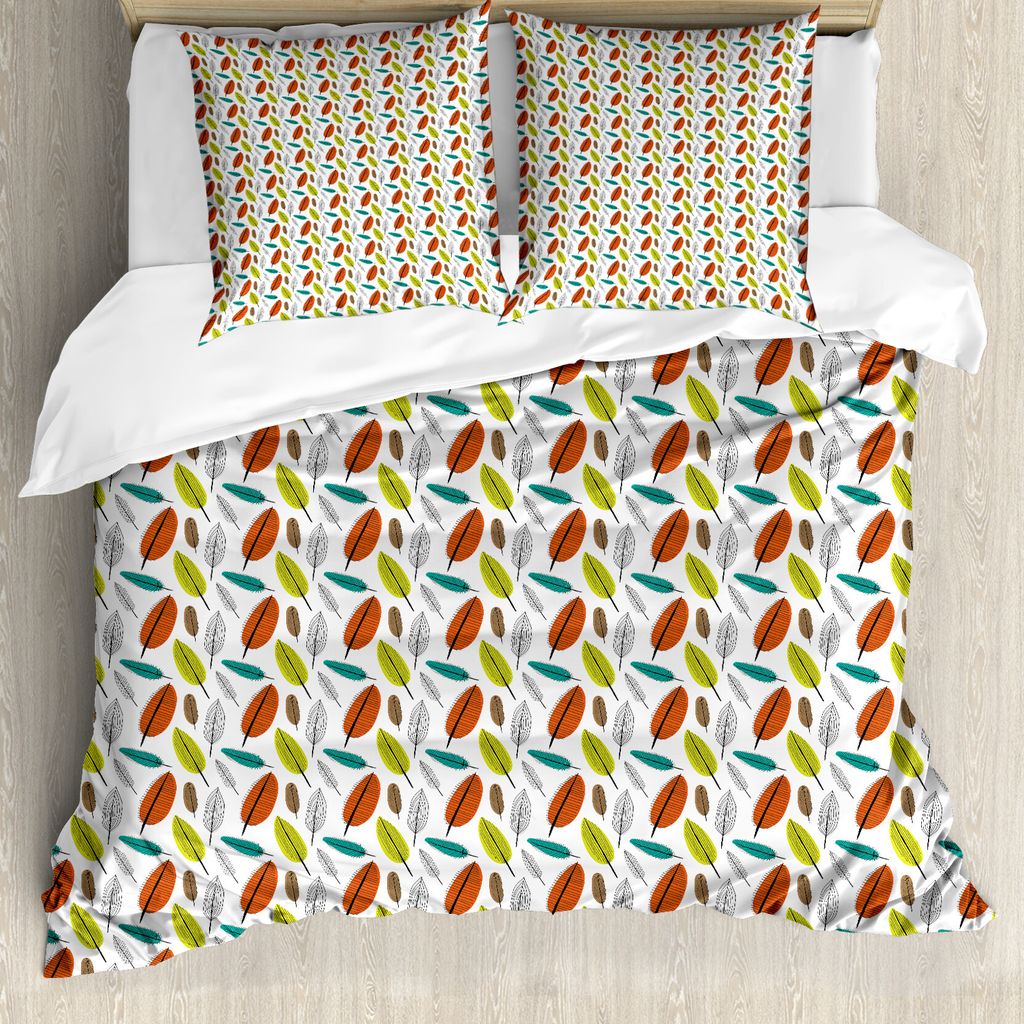ABAKUHAUS Blätter Bettbezug Set für Einzelbetten, Kreative Herbst-Blatt-Muster, Milbensicher Allergiker geeignet mit Kissenbezug, 200 cm x 200 cm...
