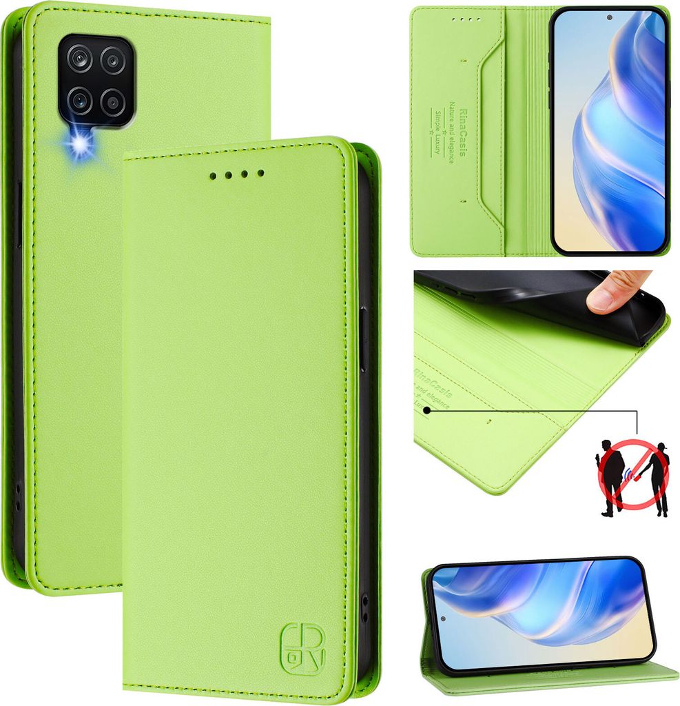 Lederhülle für Samsung Galaxy A12 Hülle Flip Brieftasche Kartenfächern Ständer Schutzhülle Grün