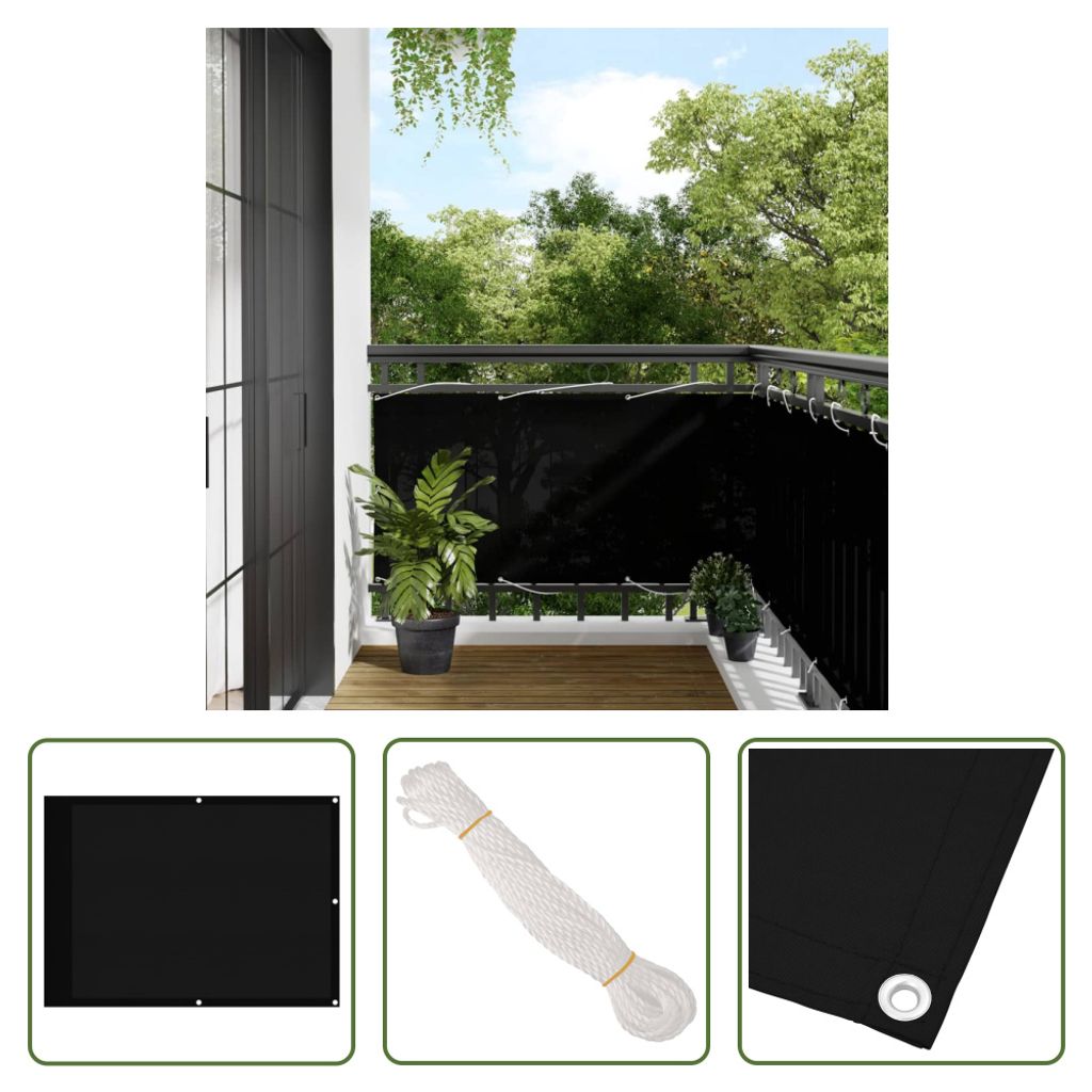 The Living Store Balkon-Sichtschutz Schwarz 75x800 cm 100 % Polyester-Oxford