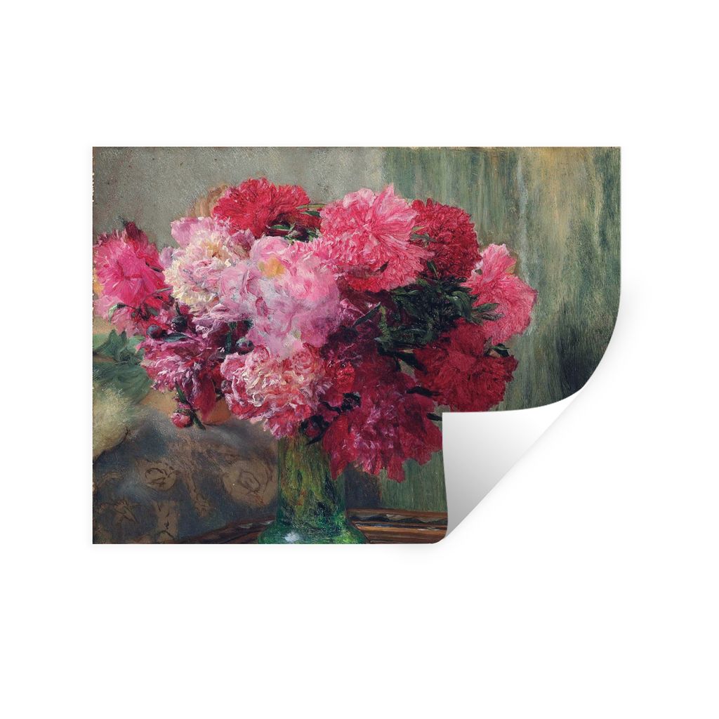 MuchoWow Wandtattoo Wandsticker Wandaufkleber Japanische Pfingstrosen - Lawrence Alma Tadema 120x90 cm Selbstklebend und Repositionierbar - Aufkl...