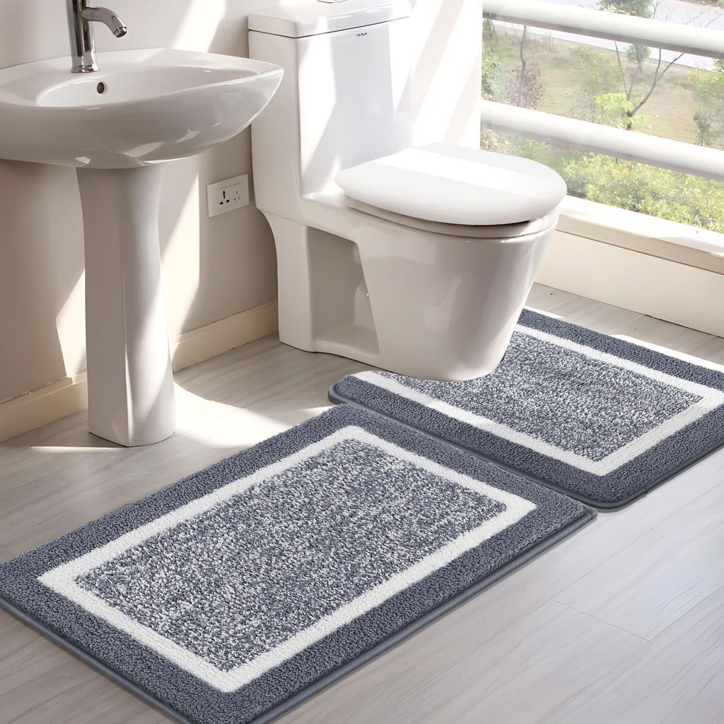 Badematte, rutschfeste Badematte, weiche Badmatte, saugfähige Duschmatte, maschinenwaschbare Badematte für Dusche, Badewanne und WC, grau, 50 x 8...
