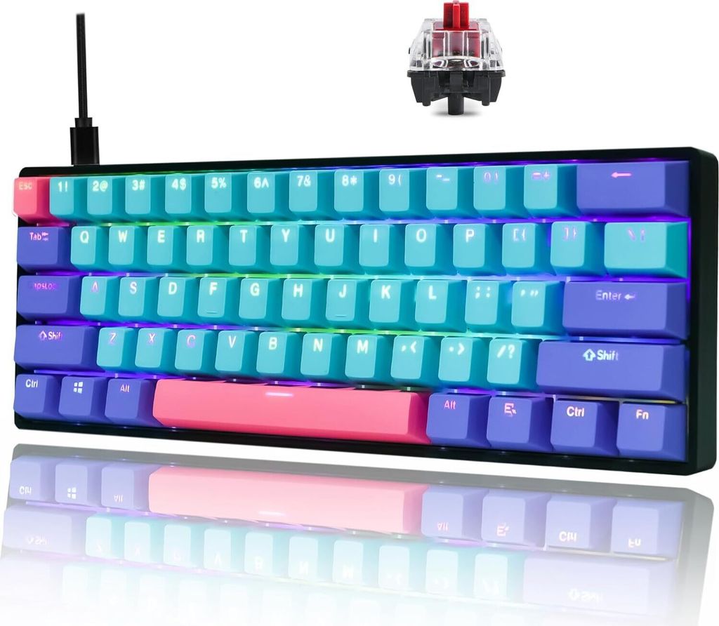 Gaming Keyboard, RGB Backlight, Anti-Ghosting NKRO, Programmable Macro Keys, 61 Keys Hot Swappable Keyboard for PS4 (Gateron Optical Red, 61 Joker)