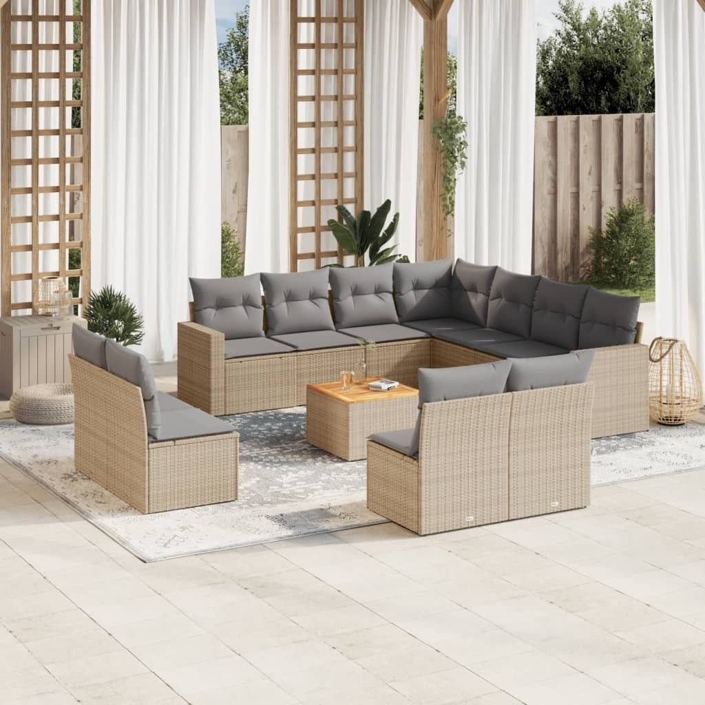Maison Exclusive - 12-tlg. Garten-Sofagarnitur mit Kissen Beige Poly Rattan
