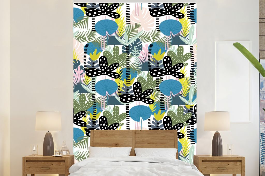 MuchoWow Fototapete für Wohnzimmer oder Schlafzimmer Wandtapete Vinyl Motivtapete Dschungel - Pflanzen - Farben - 160x240 cm - Vinyltapete