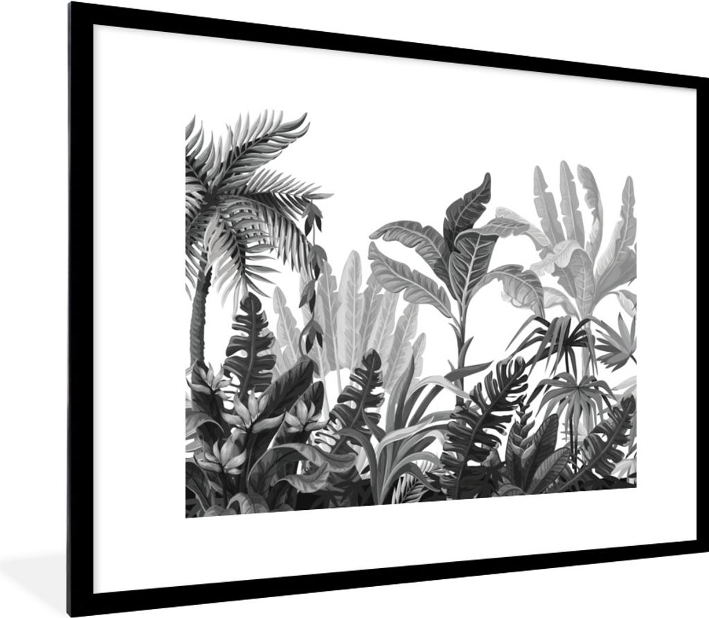 MuchoWow Gerahmtes Poster Design - Dschungel - Blätter 80x60 cm - Poster mit Schwarzem Bilderrahmen Wandposter Rahmen Foto Bilder - Schlafzimmer...