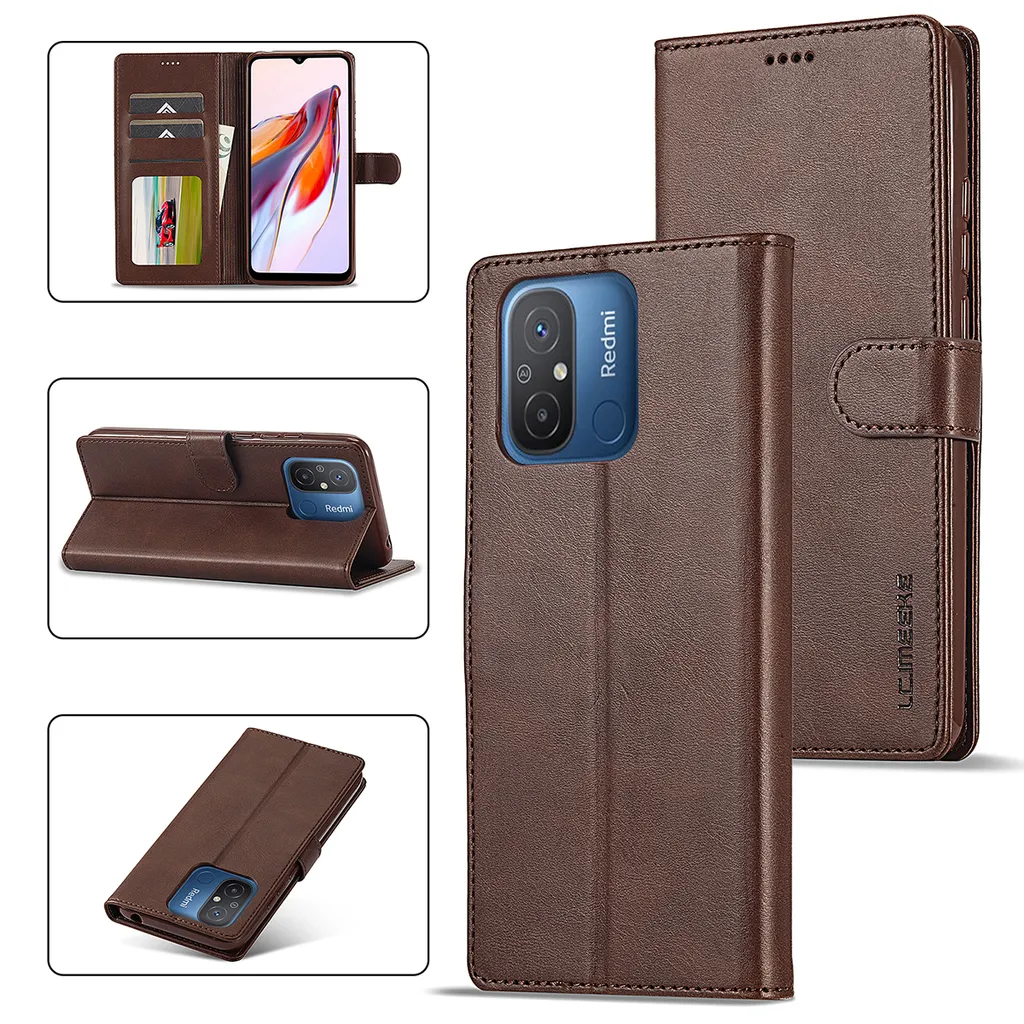 Cover Xiaomi Redmi 12C Portafoglio Pelle Brown - Design Professionale