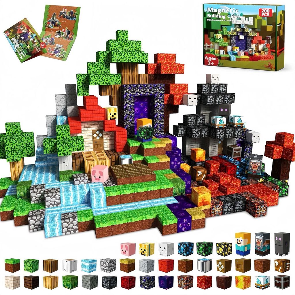 Magnetische Bausteine,200 Teile Magnetbausteine Kinder,Magnetische Spielzeug Magnetspielzeug Magnete Kinder,Spielzeug ab 3 4 5 6 7 8 9 Jahre Jungen...