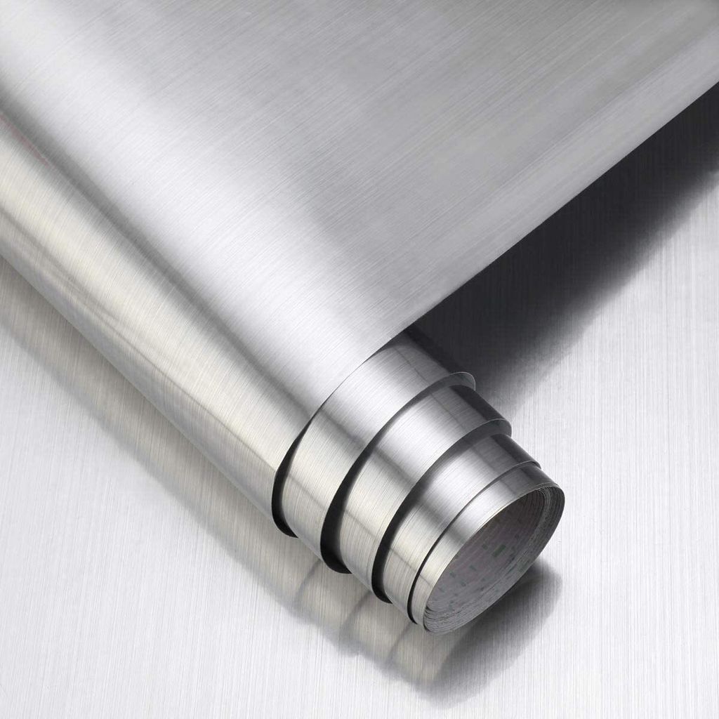 Klebefolie, Metall Optik Möbelfolie, Selbstklebende Folie Tapete, 60 x 500cm, Wasserdicht für Küche, Kühlschrank, Silber