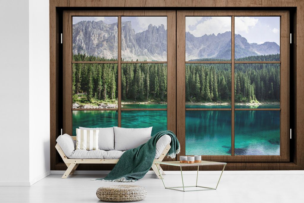 MuchoWow Fototapete für Wohnzimmer oder Schlafzimmer Wandtapete Vinyl Motivtapete Aussicht - Baum - See - 330x220 cm - Fototapeten