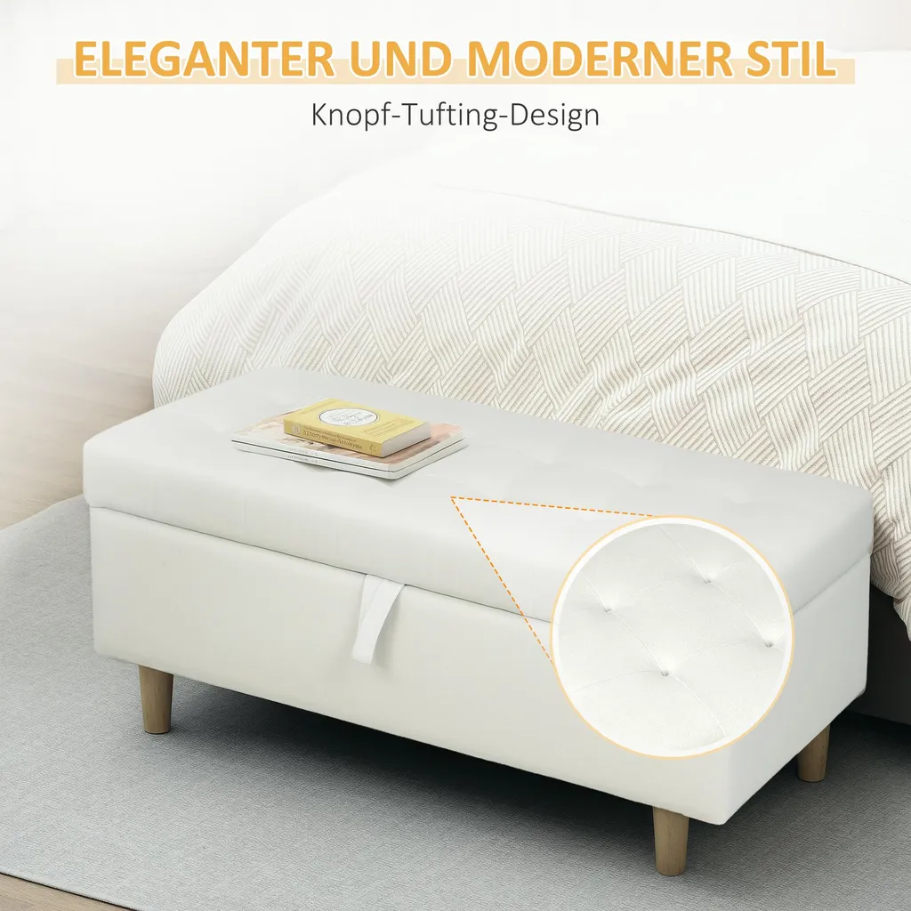 Banc Confortable en Mousse et Polyester Blanc Crème 115cm de Long - 8